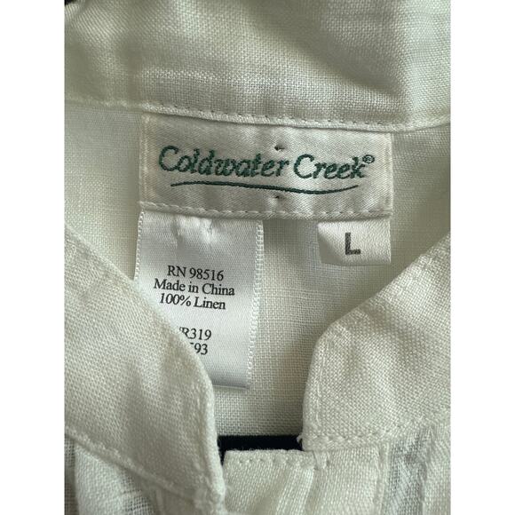 Coldwater Creek  Size Large 100% Linen Pleaded Button Down Long Sleeve Blouse - Picture 3 of 7